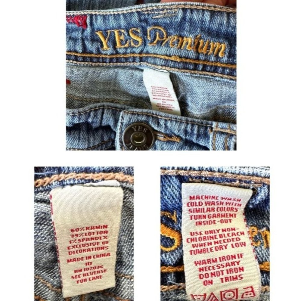 VTG 90's Yes Brand Jeans Girls 10 Blue 25 inches x 26" Studded Embroider… - Picture 11 of 12